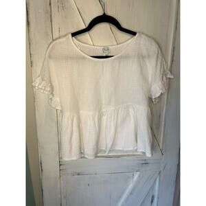 Francescas White Madeline Flutter Sleeve Babydoll Ruffled Top M